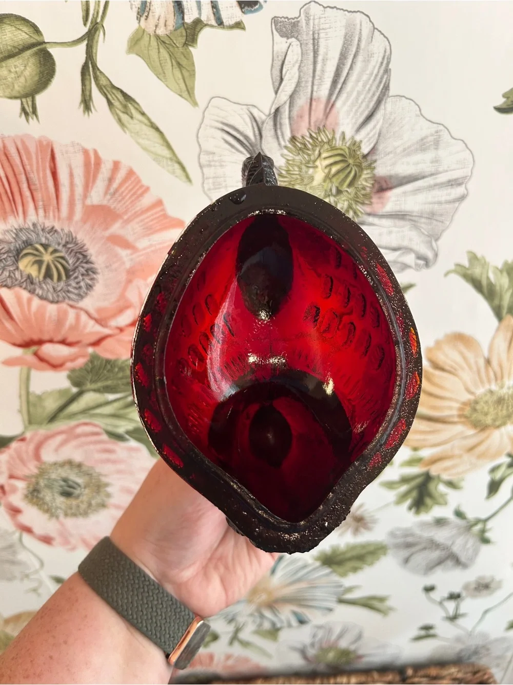 Ruby Red Glass Rooster Covered Dish Farmhouse Kitchen Decor Candy Trinket Box